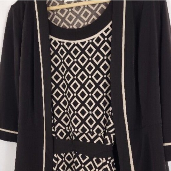 Studio I Dress And Jacket Black And Cream Geometric Pattern Petite Small - Picture 4 of 11